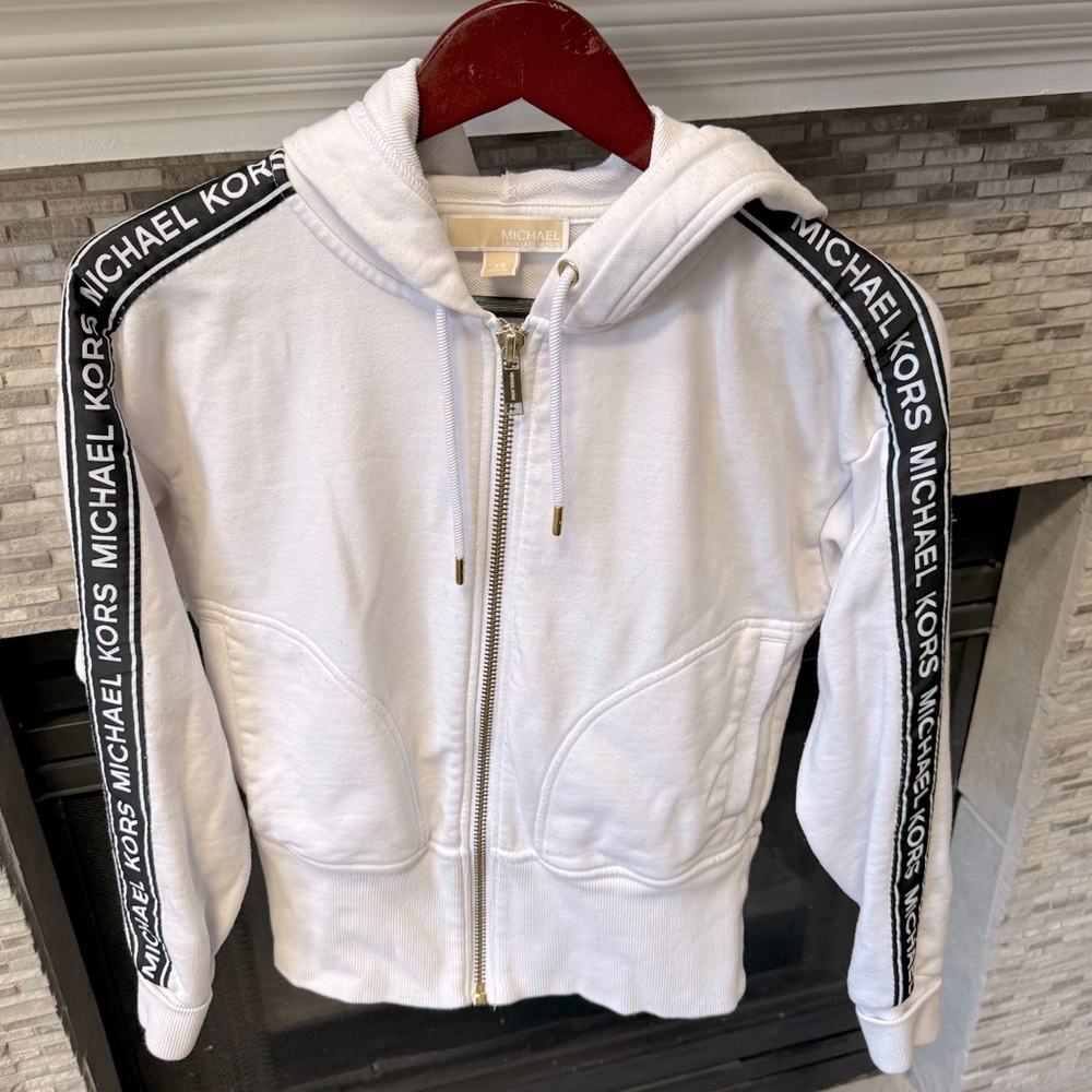 Michael Kors white full zip logo tape hoodie sweatshirt
